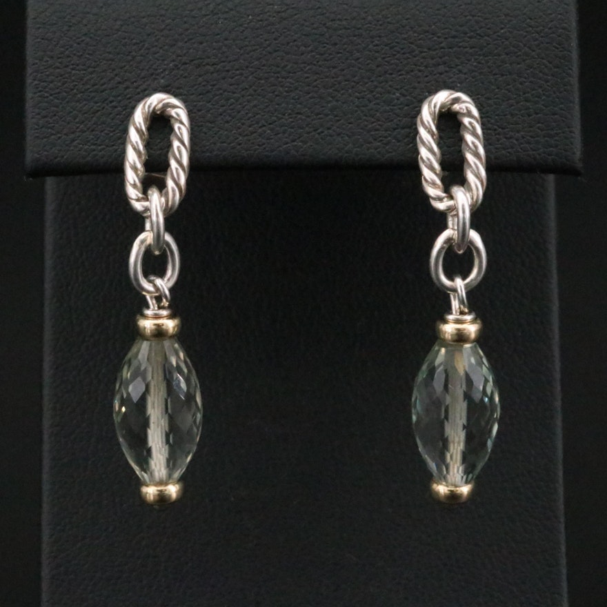 David Yurman "Bijoux" Sterling Prasiolite Dangle Earrings with 18K Accents