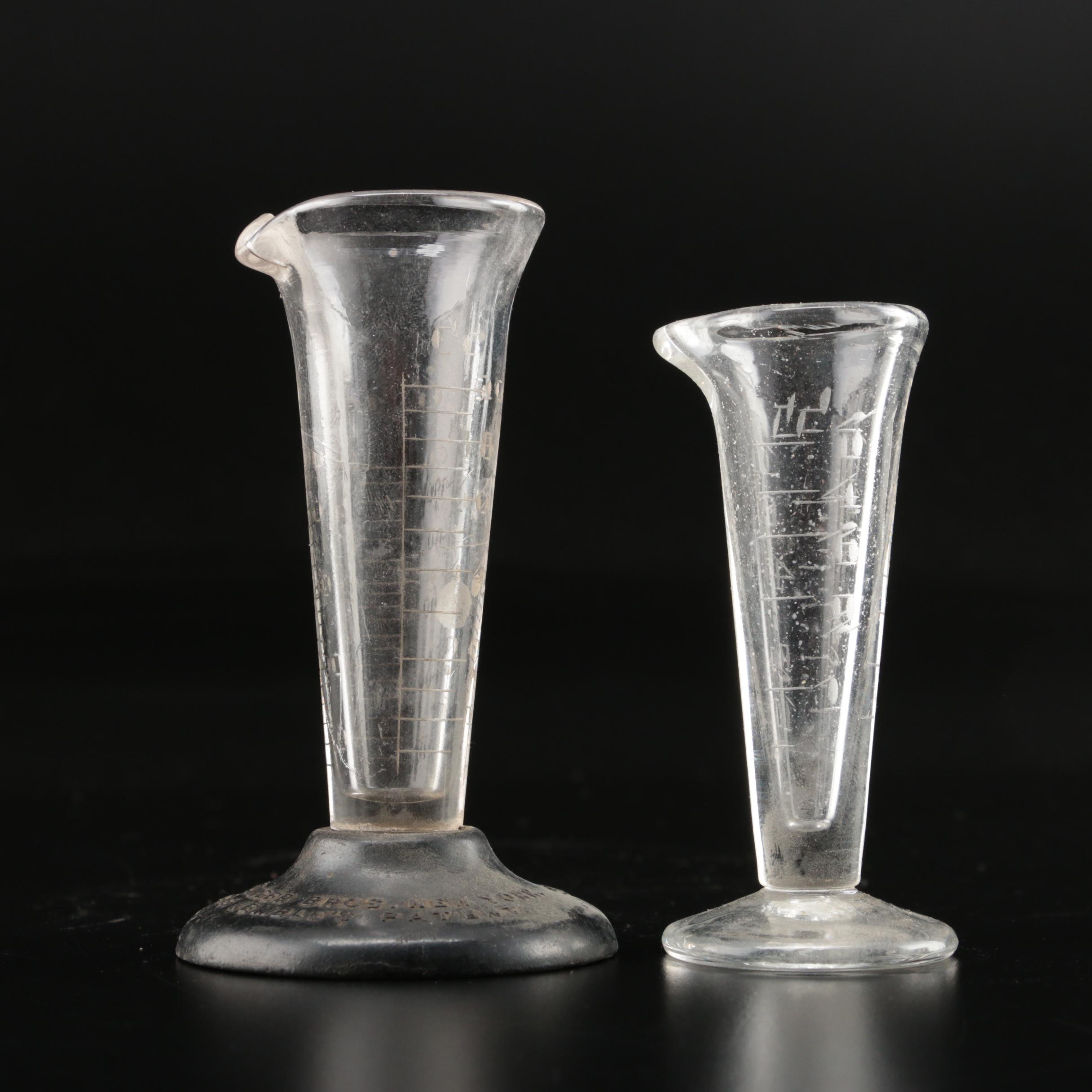 Apothecary Footed Graduated Glass Beakers, Vintage