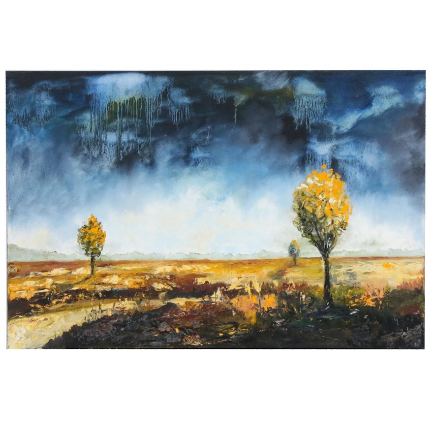 Farshad Lanjani Rural Field Landscape Oil Painting