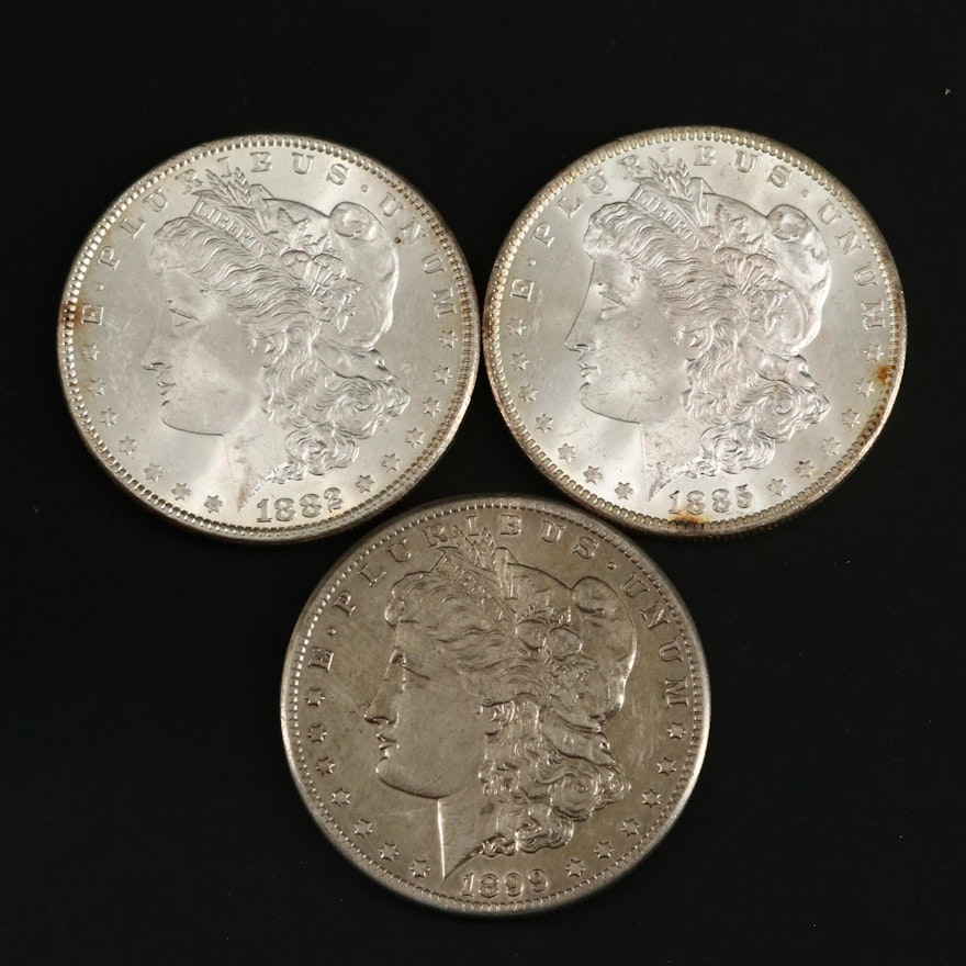 1882, 1885-O and 1899-O Morgan Silver Dollars