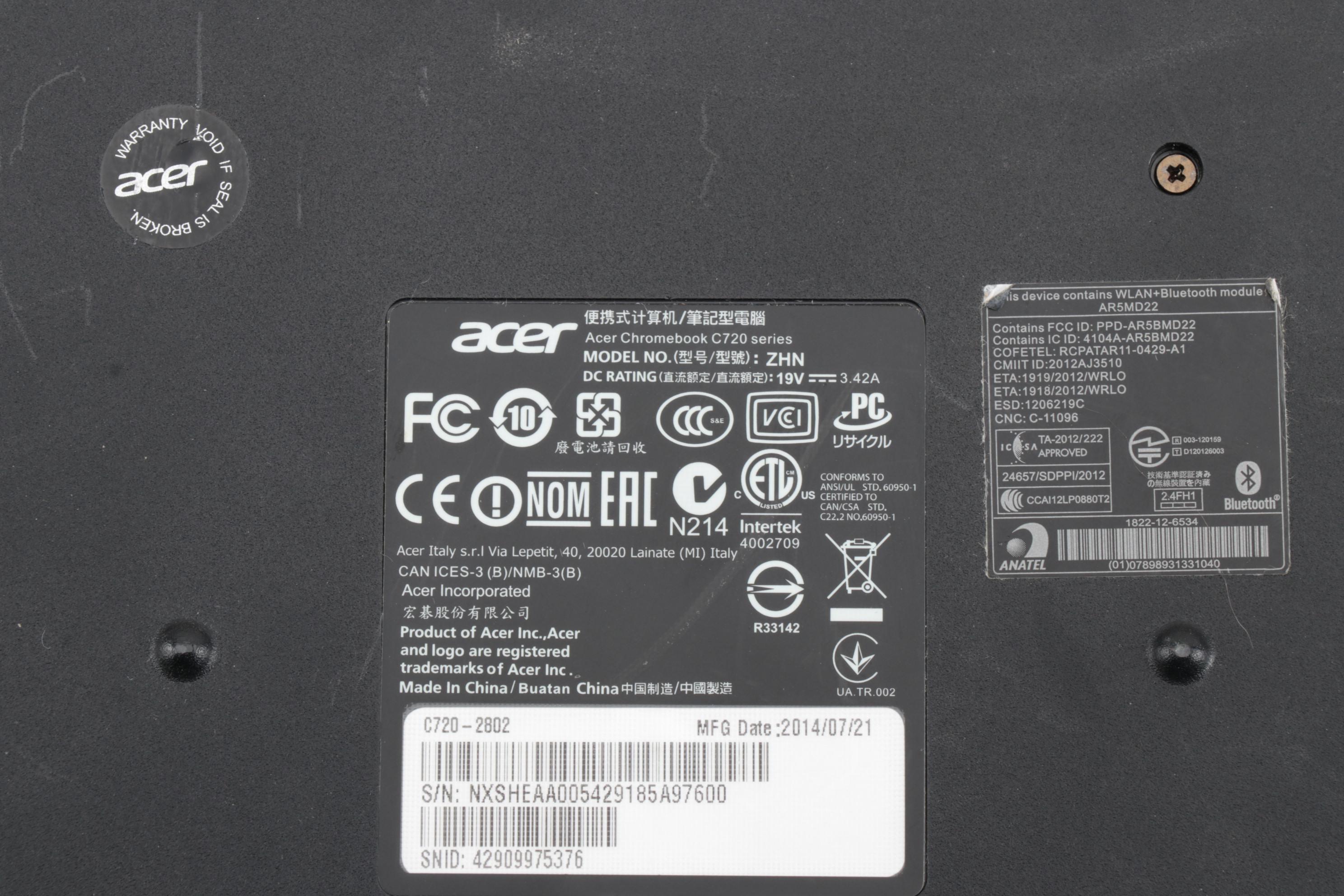 Acer C720-2802 Chromebook Laptop with Power Adapter, 2014