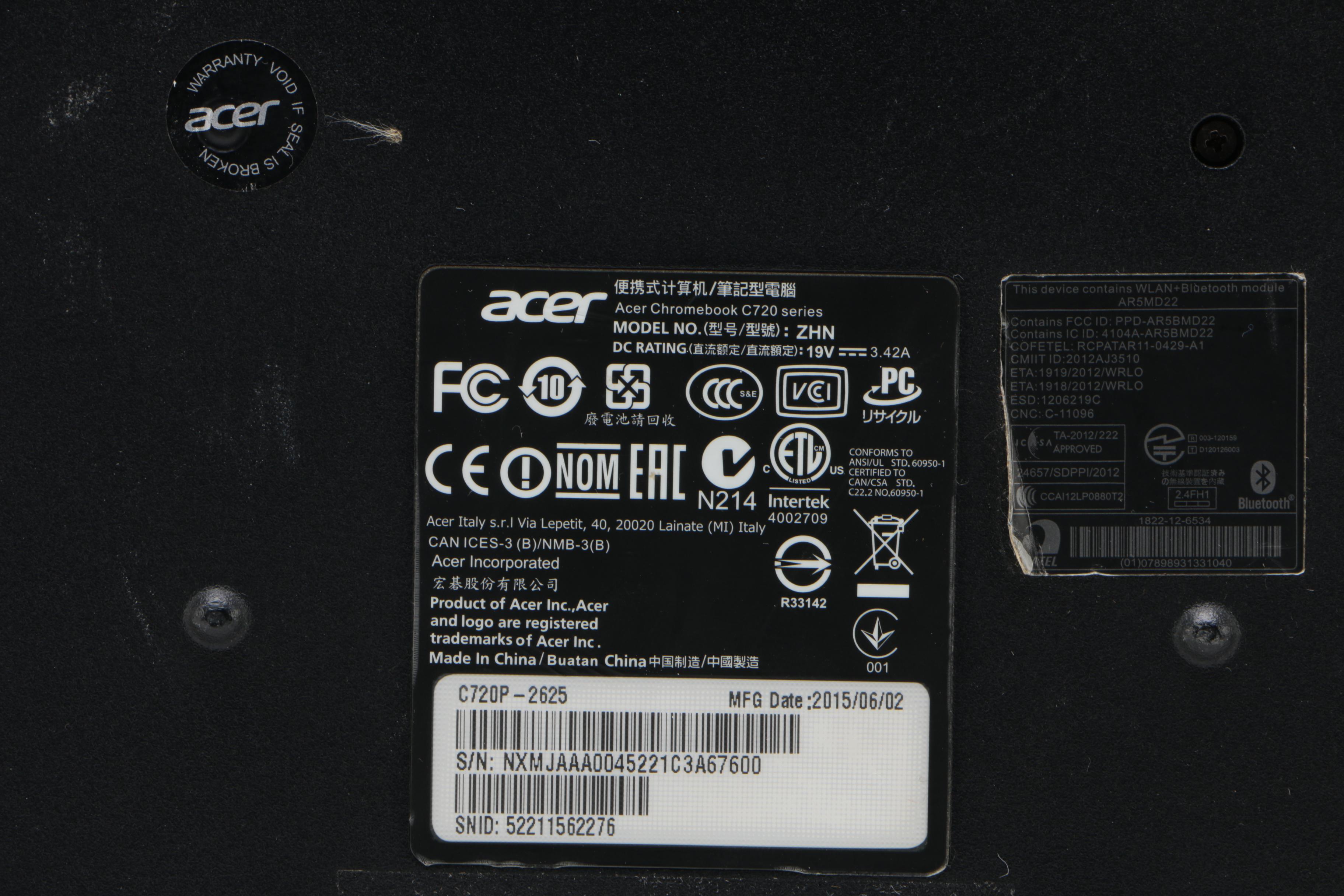 Acer C720P-2625 Chromebook Laptop with Power Adapter, 2015