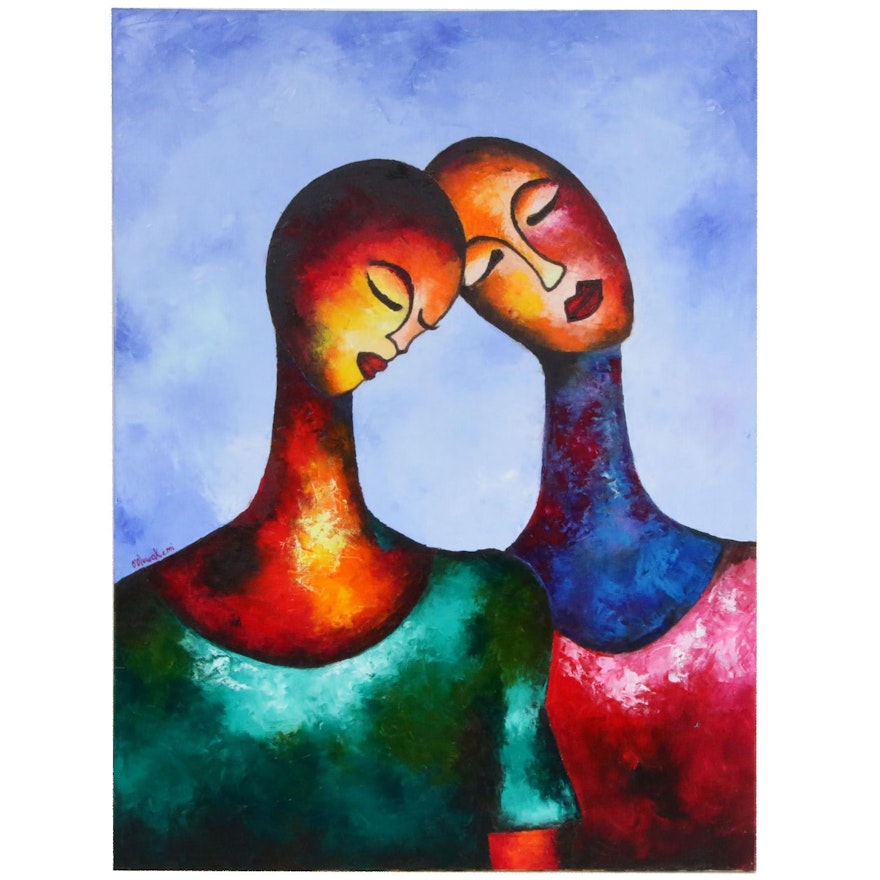 Oluwakemi Omowaire Oil Painting "Lean on Me," 2019