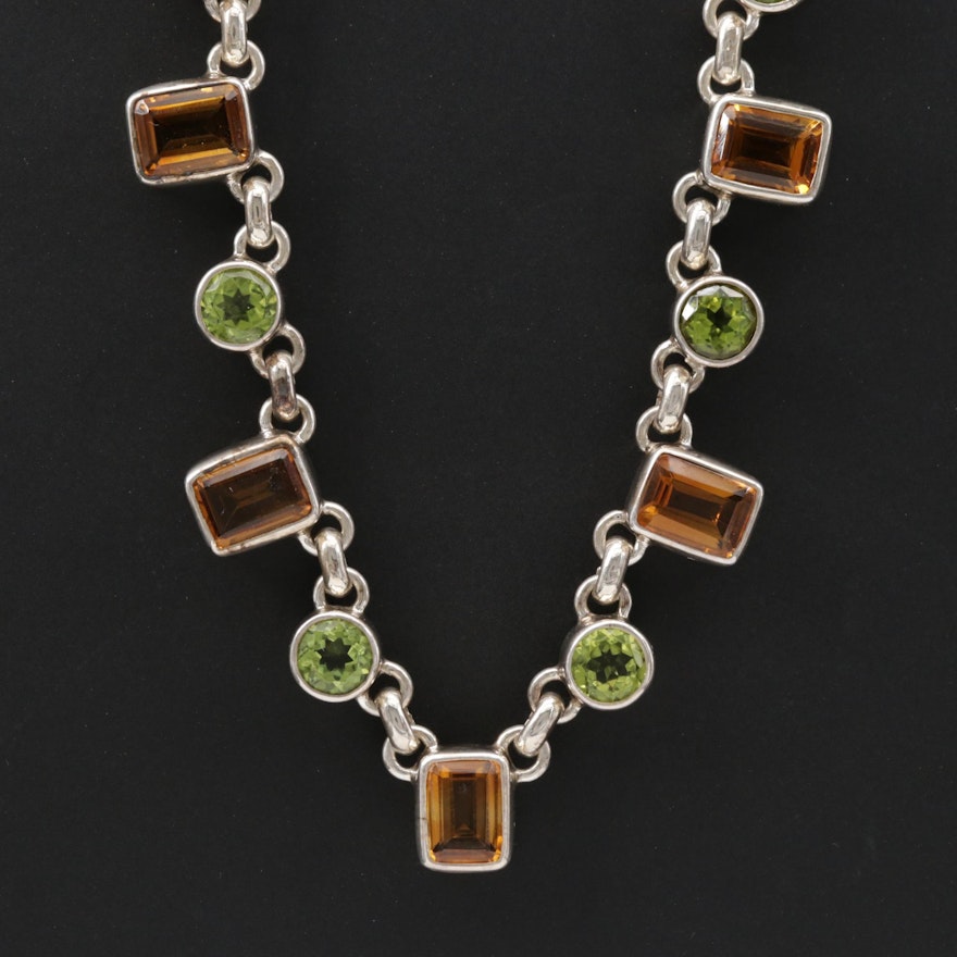 Sterling Silver Citrine and Peridot Necklace