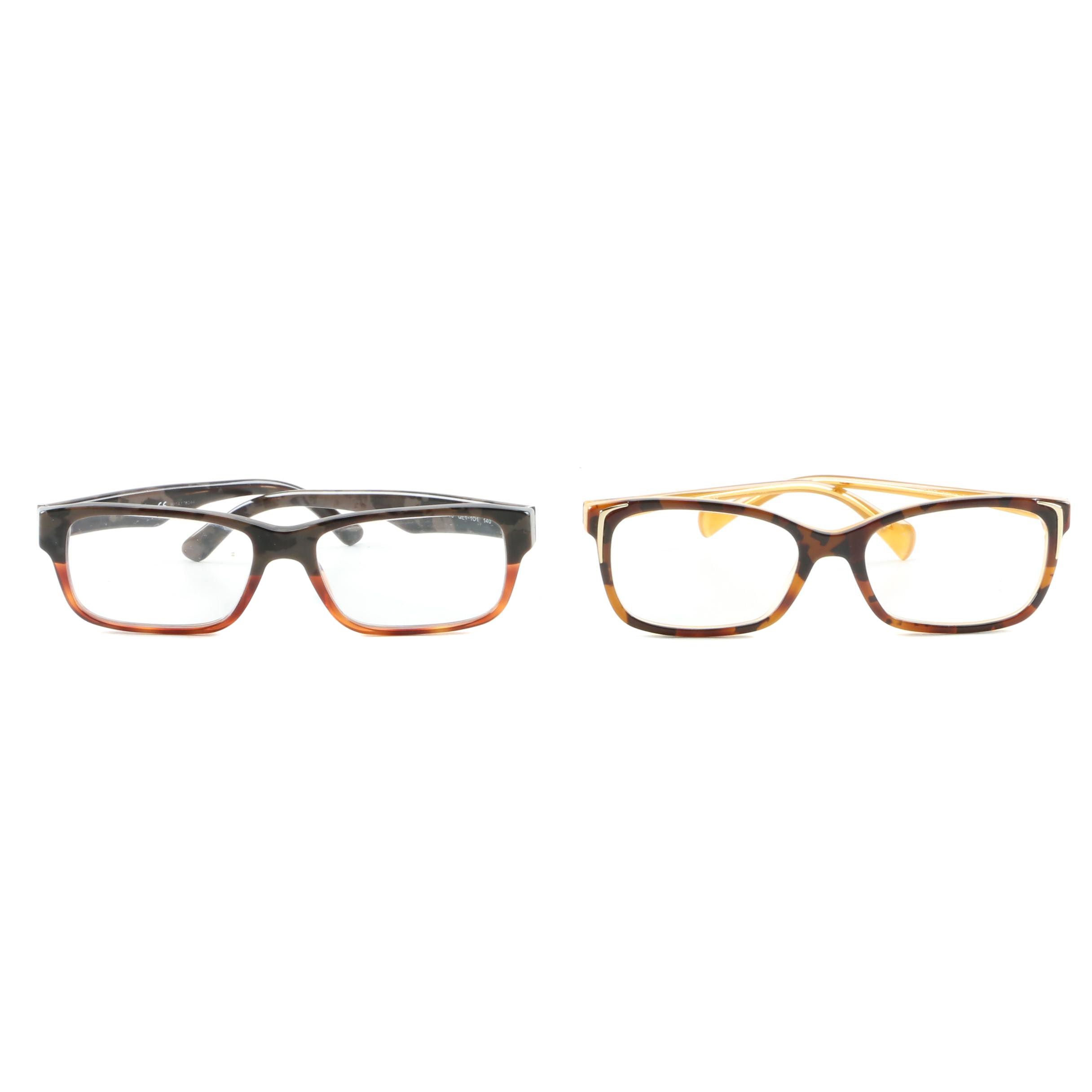 Prada Matte and Gloss Finish Tortoiseshell Style Eyeglasses