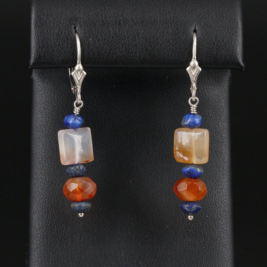 Sterling Dangle Earrings with Lapis, Carnelian and Agate