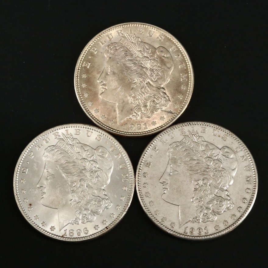 1896, 1921 and Better Date 1901 Morgan Silver Dollars