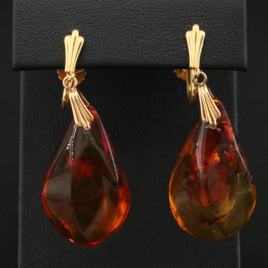 14K Yellow Gold Amber Screw Back Earrings