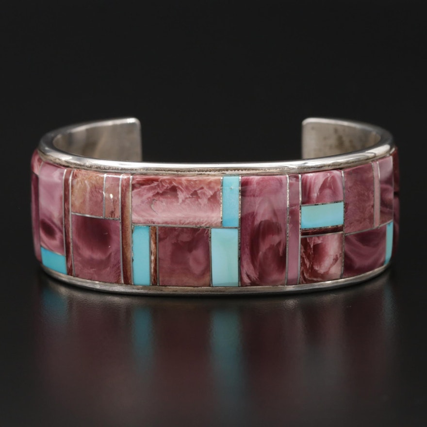 Scott Skeets Navajo Diné Sterling, Turquoise and Spiny Oyster Cuff Bracelet