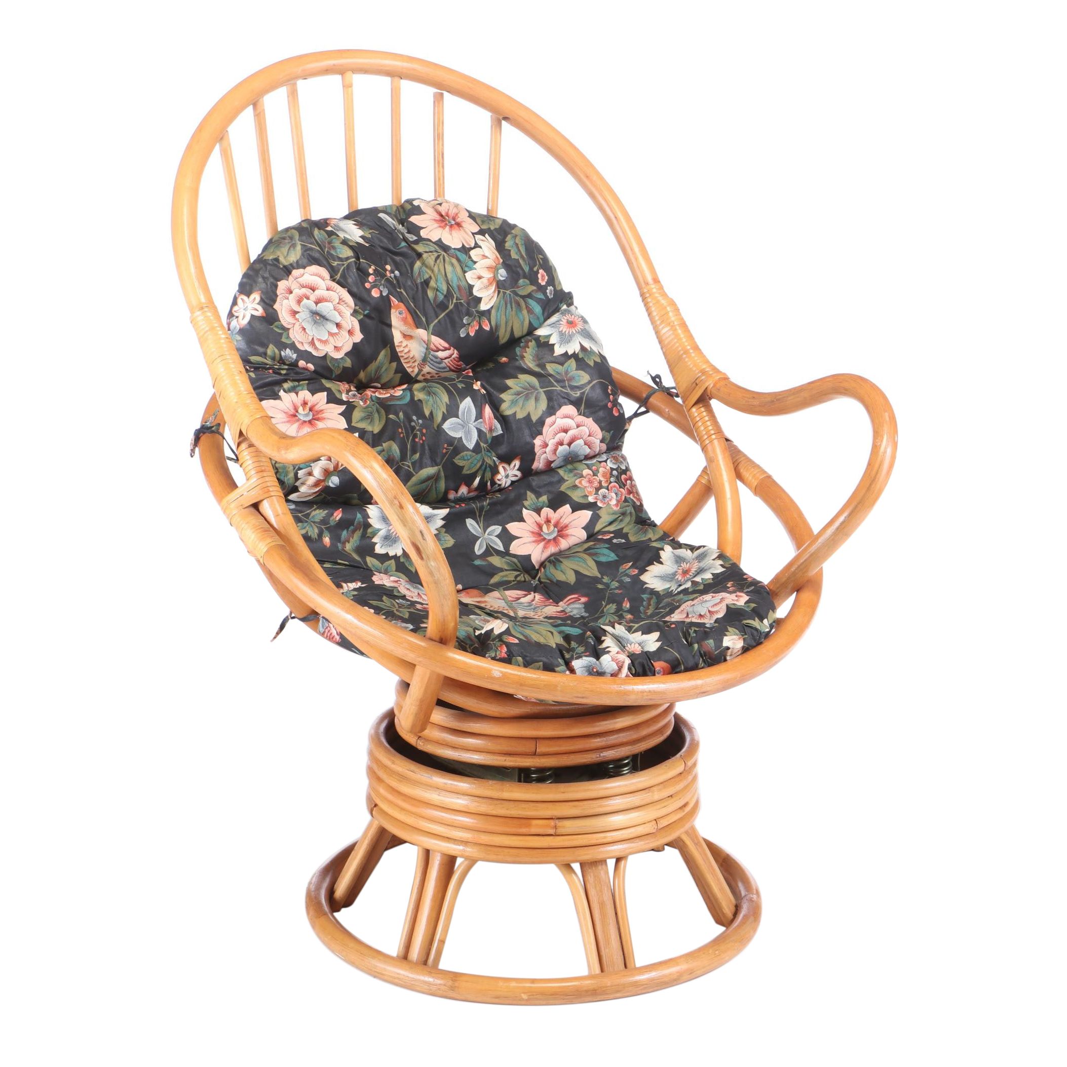 Grand Basket Company Rattan Swivel Chair, Mid to Late 20th Century