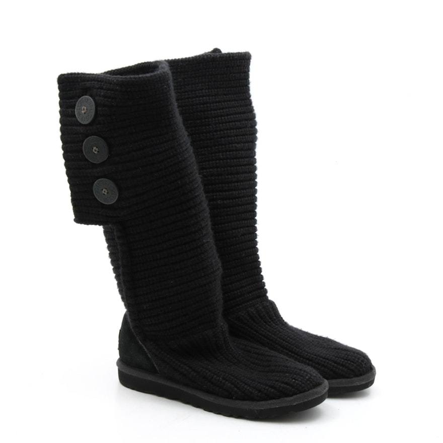 UGG Australia Classic Cardy Knit and Suede Boots in Black