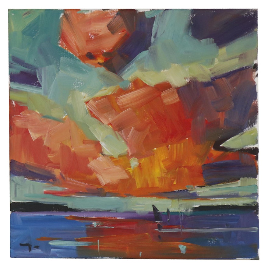 Jose Trujillo Oil Painting "Vibrant Sunset", 2019