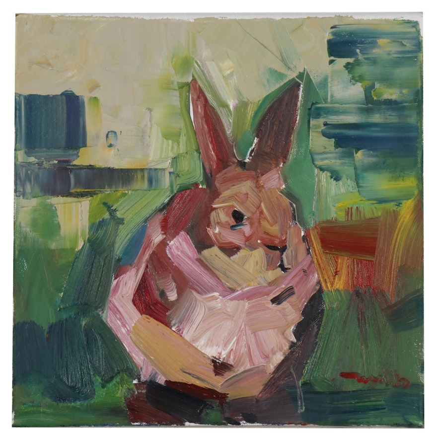 Jose Trujillo Oil Painting "Little Bunny", 2019