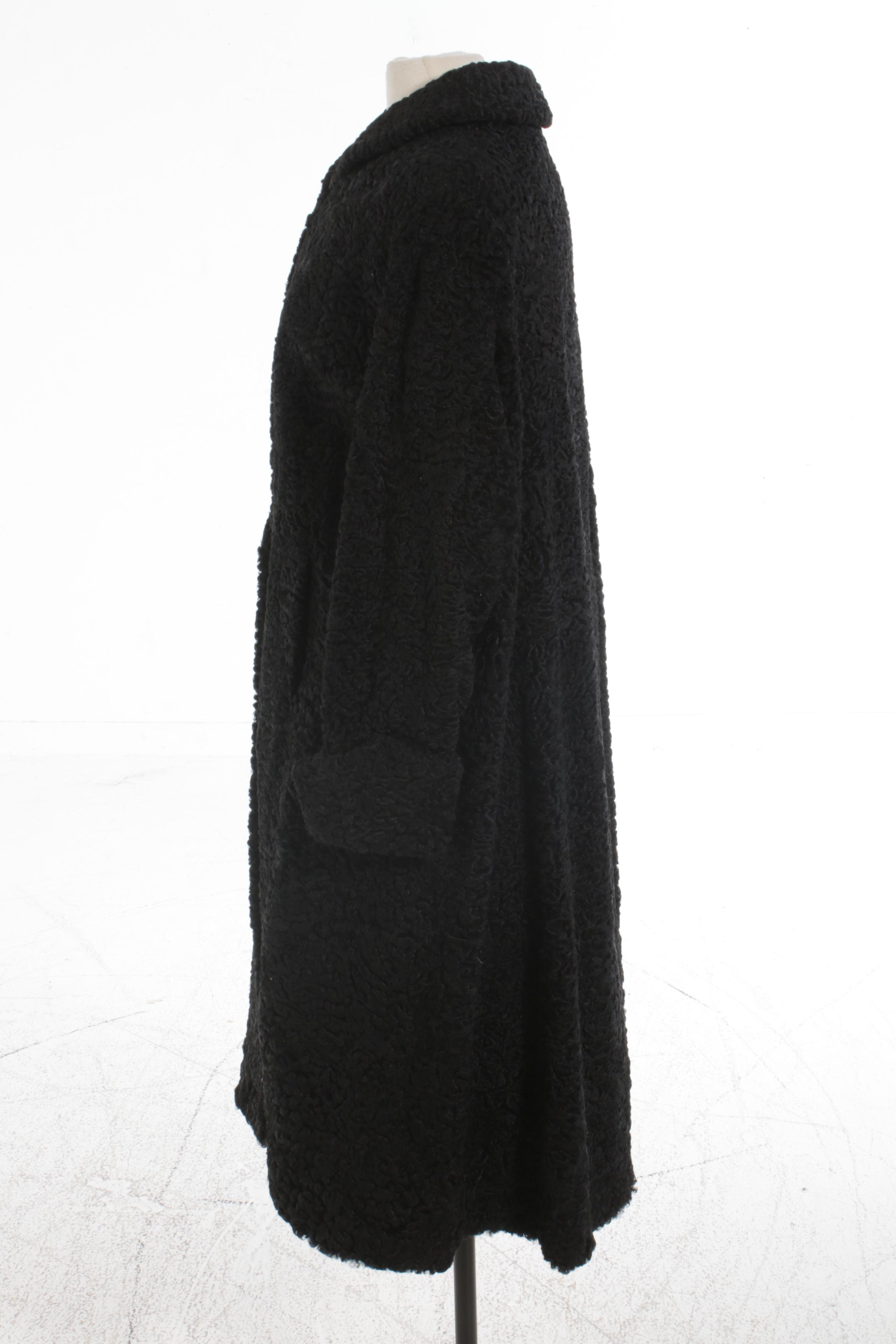 Black Persian Lamb Fur Coat with Turn Back Cuffs, Vintage