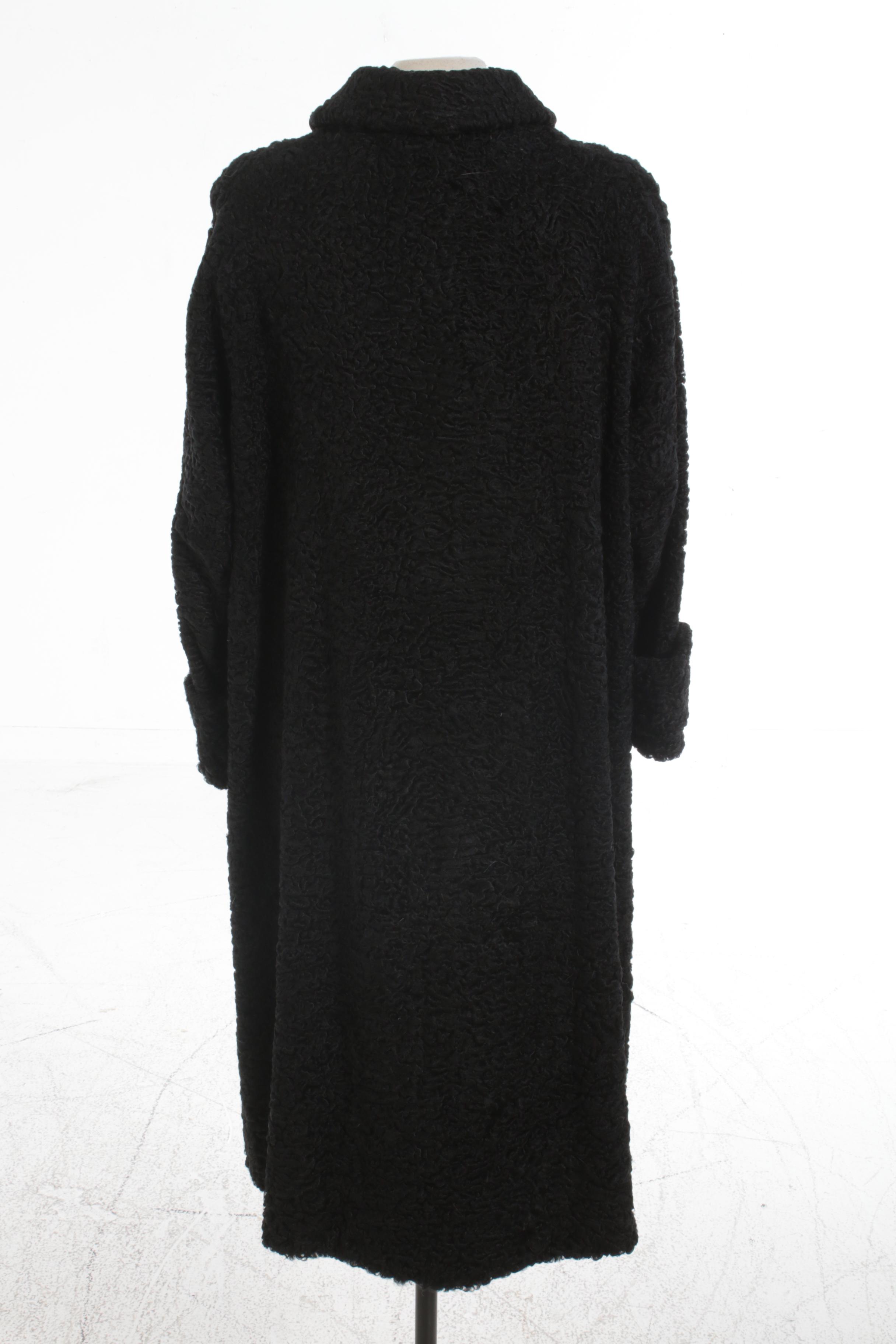 Black Persian Lamb Fur Coat with Turn Back Cuffs, Vintage