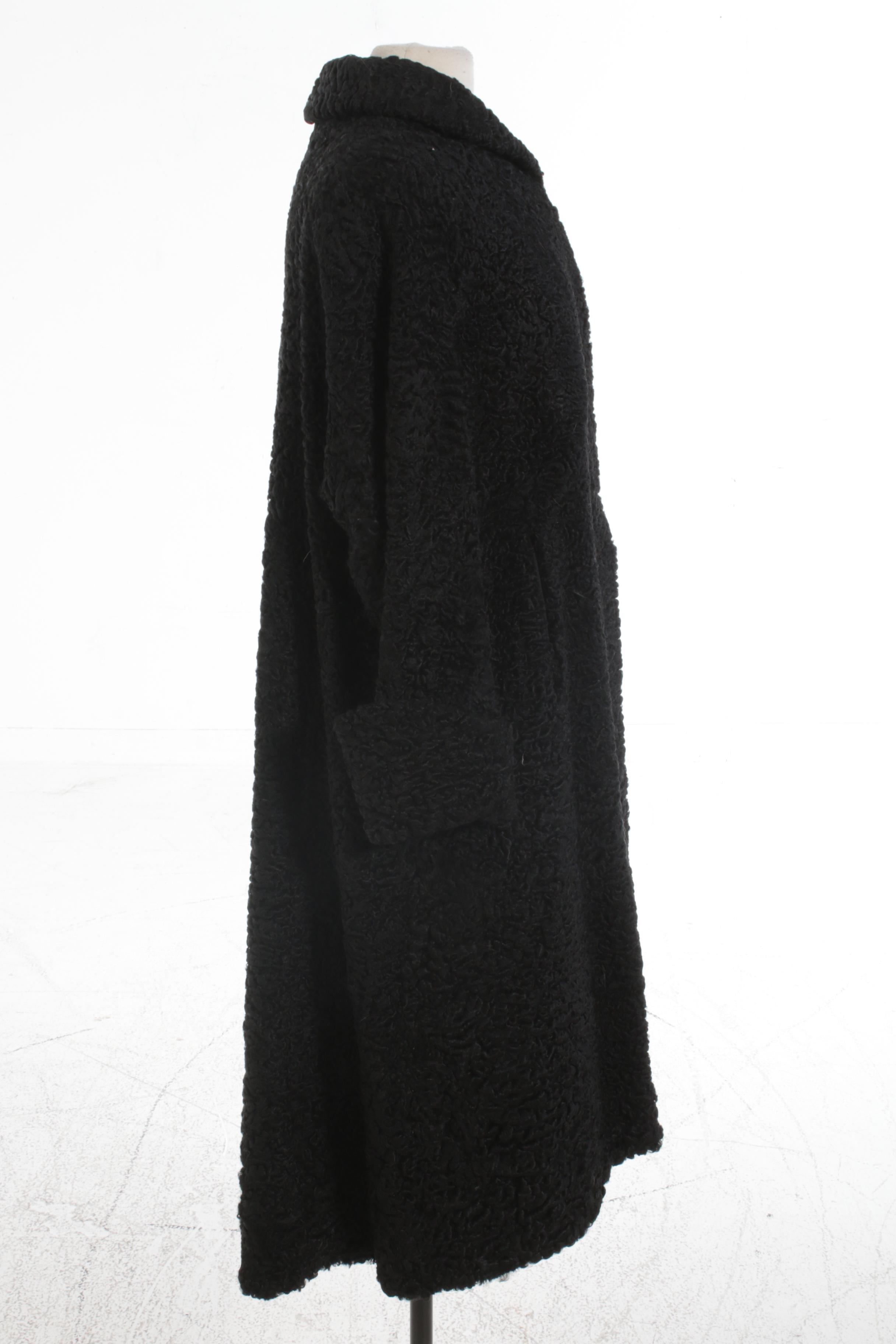 Black Persian Lamb Fur Coat with Turn Back Cuffs, Vintage