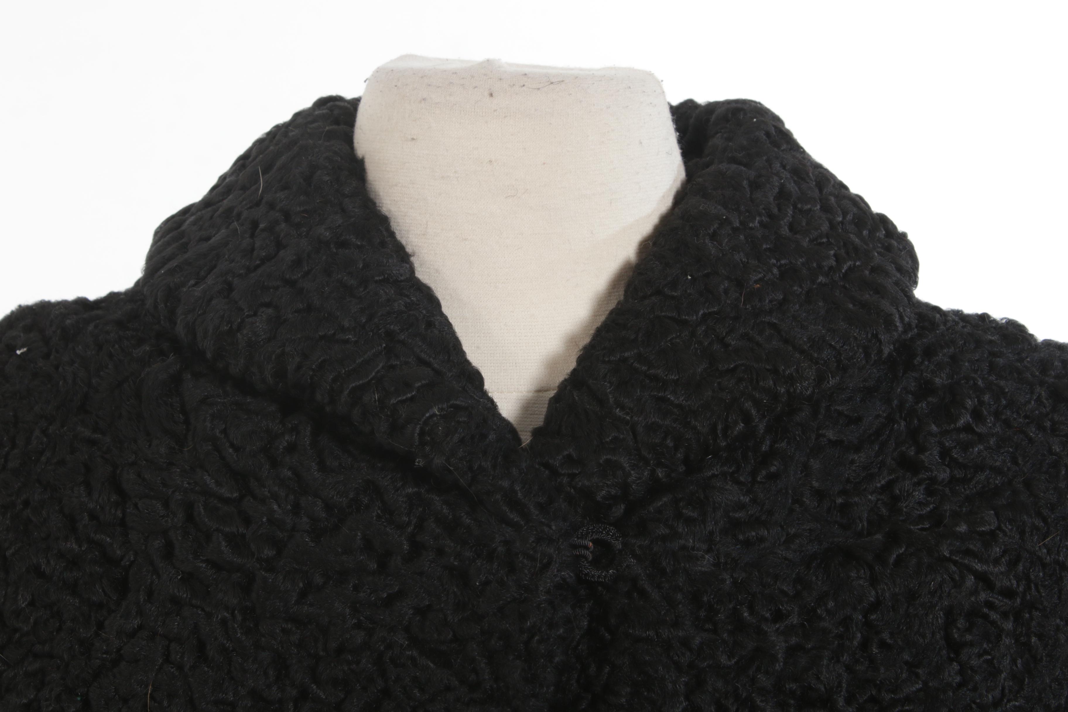 Black Persian Lamb Fur Coat with Turn Back Cuffs, Vintage