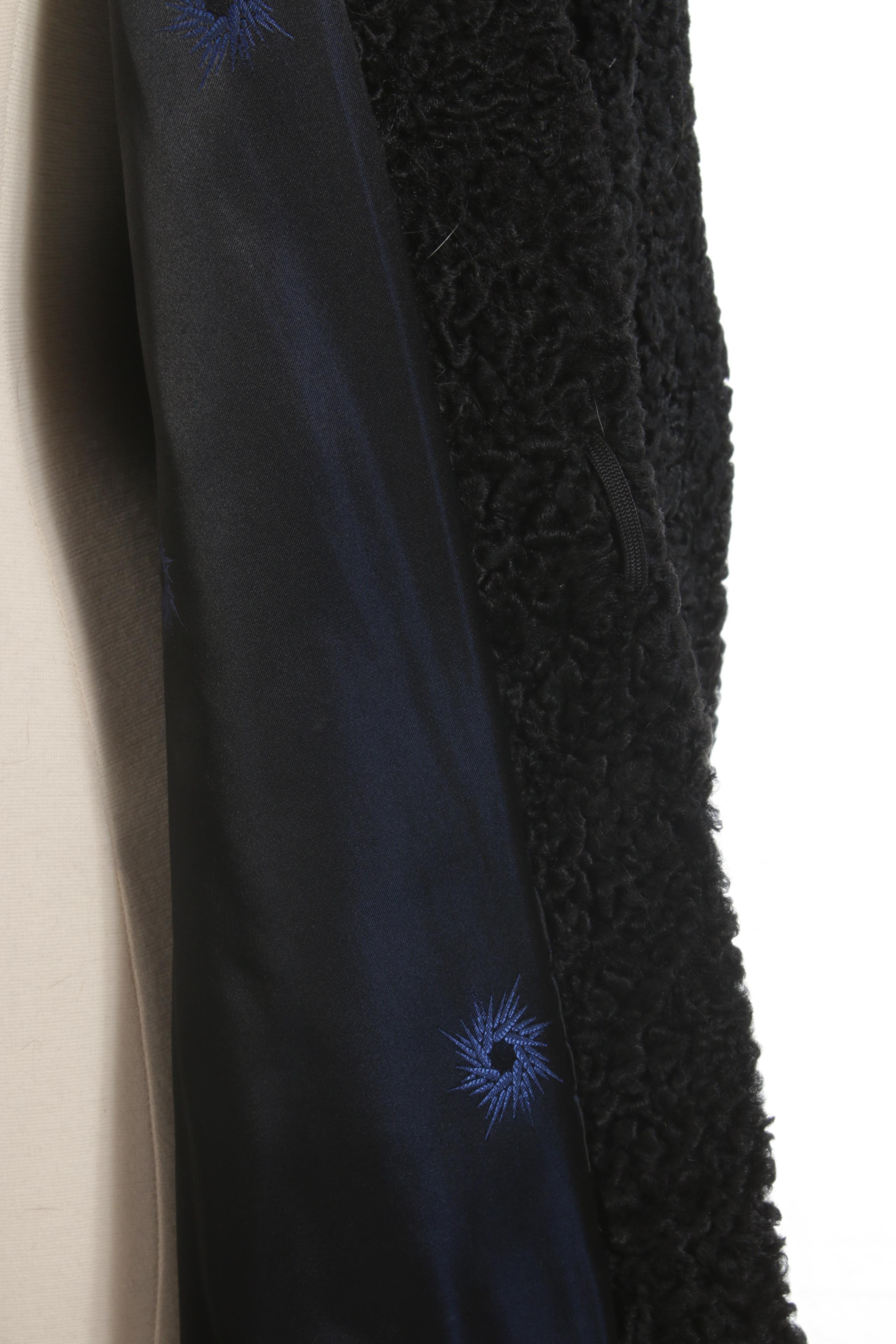 Black Persian Lamb Fur Coat with Turn Back Cuffs, Vintage