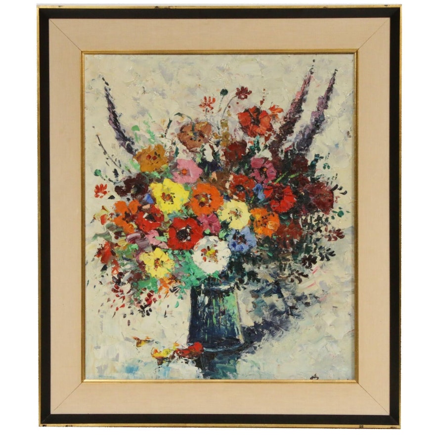 Oil Painting of Floral Still Life, Mid-20th Century