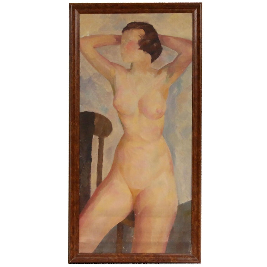 Paul Winchell Female Nude Study Oil Painting, Early to Mid 20th Century