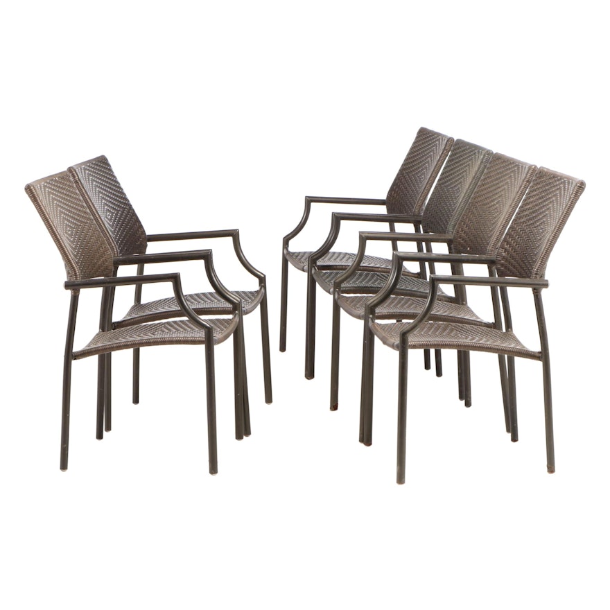 Six Synthetic Woven Patio Arm Chairs