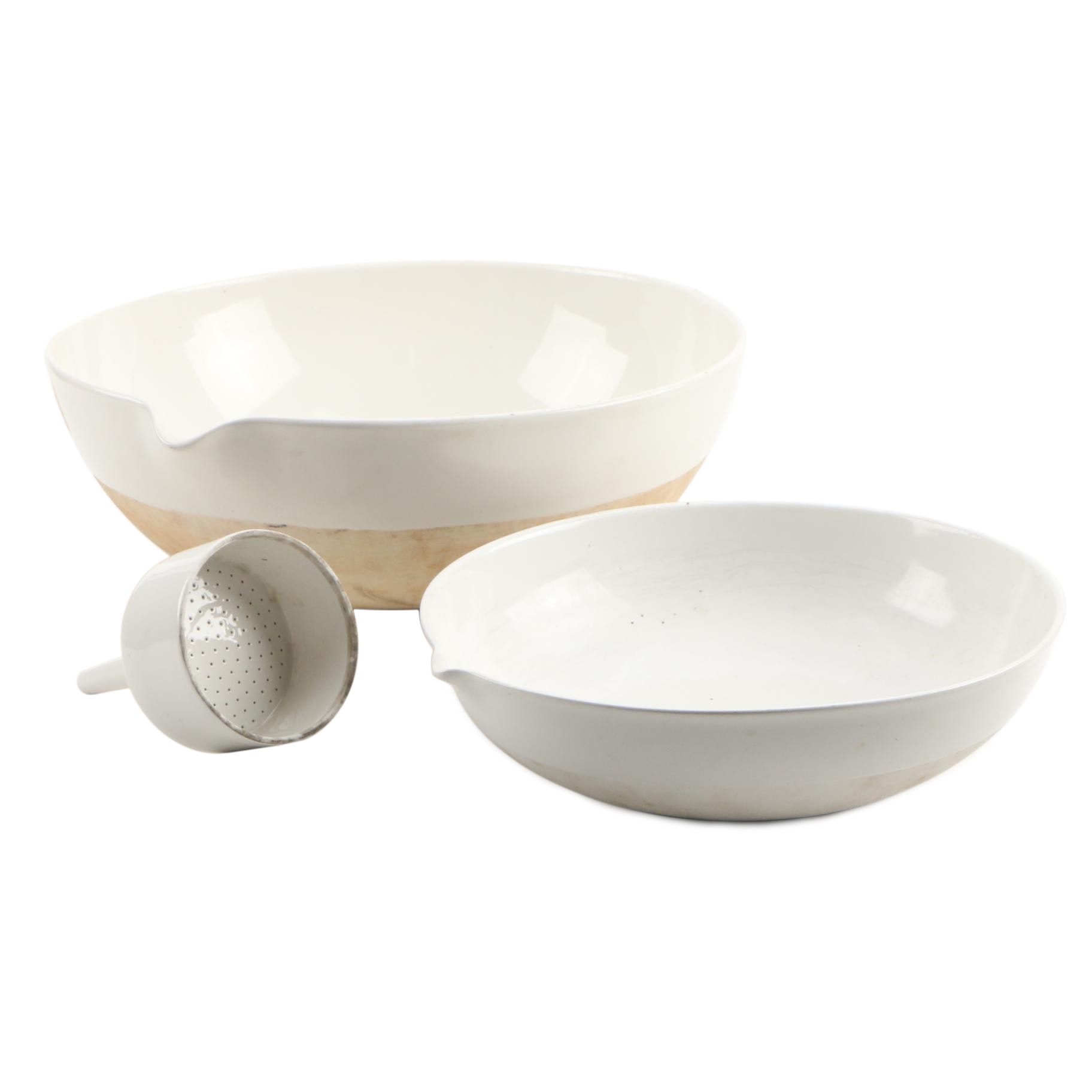 Coors Porcelain Co. Crucible Evaporating Bowls with Spouts and Funnel, Vintage