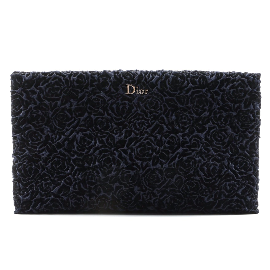 Christian Dior Midnight Blue Blooming Clutch with Gift Bag Signed by Susan Lucci