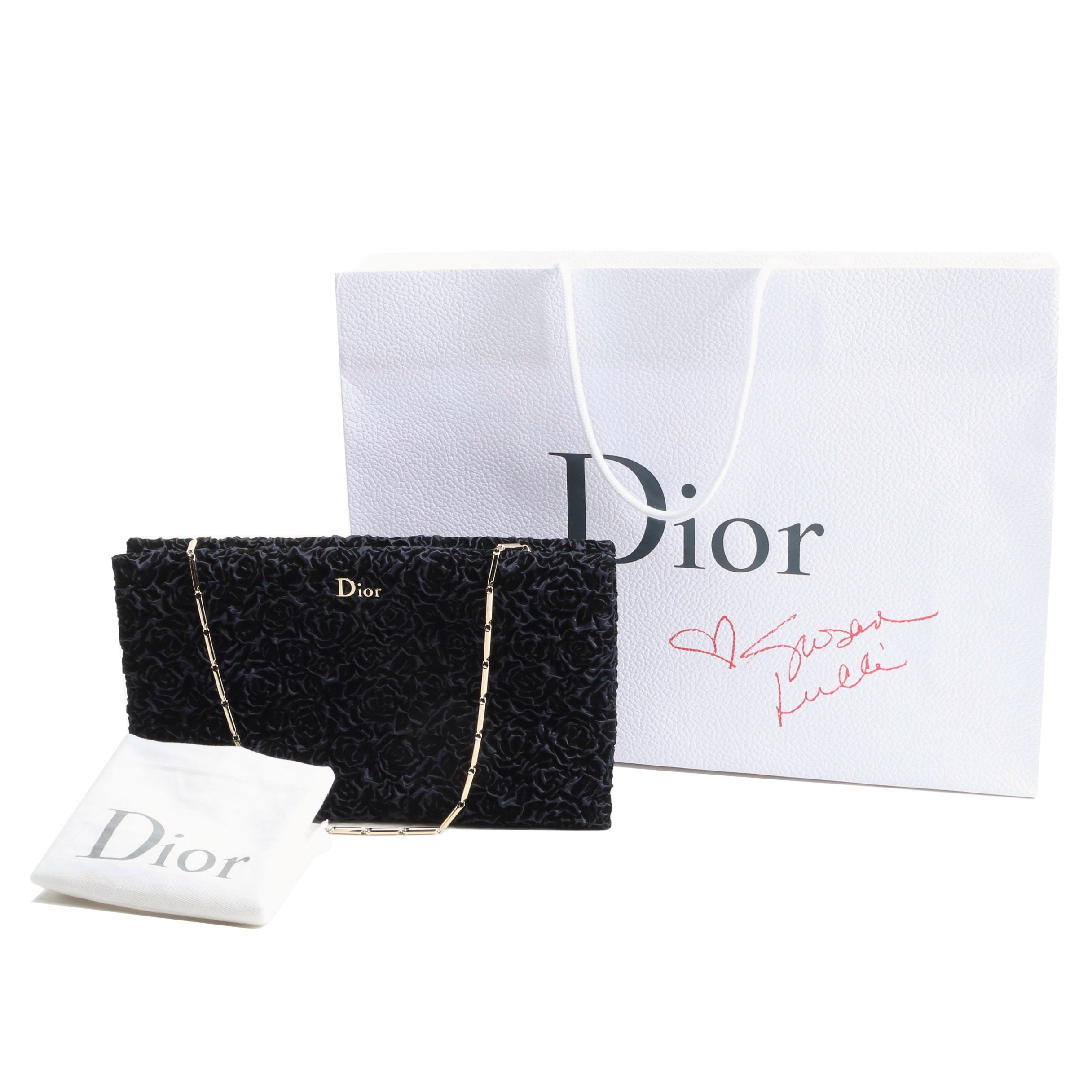 Christian Dior Midnight Blue Blooming Clutch with Gift Bag Signed by Susan Lucci