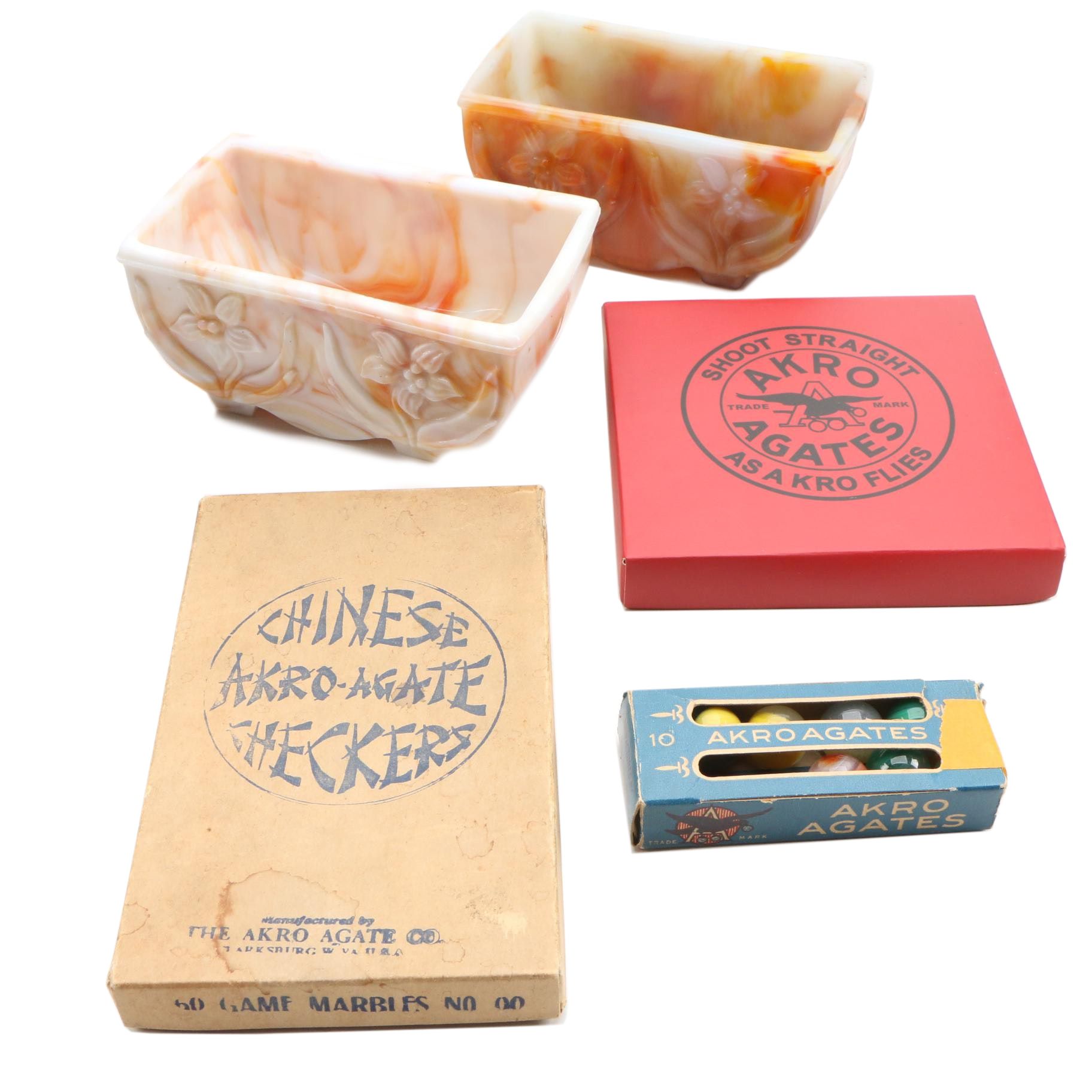 Akro Agate Glass Marble Packs and Akro Agate Slag Glass Planters
