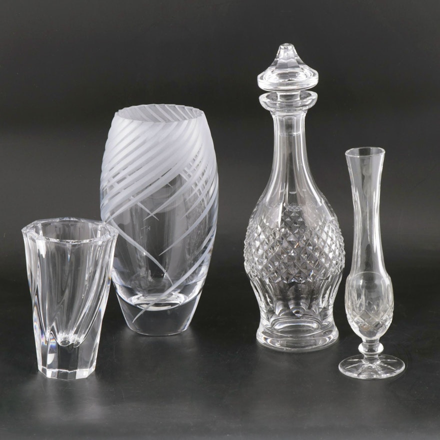 Crystal Decanter and Vases Including Waterford "Colleen"