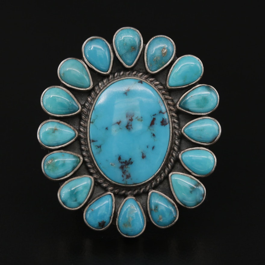Southwestern Style Signed Sterling Silver and Turquoise Ring