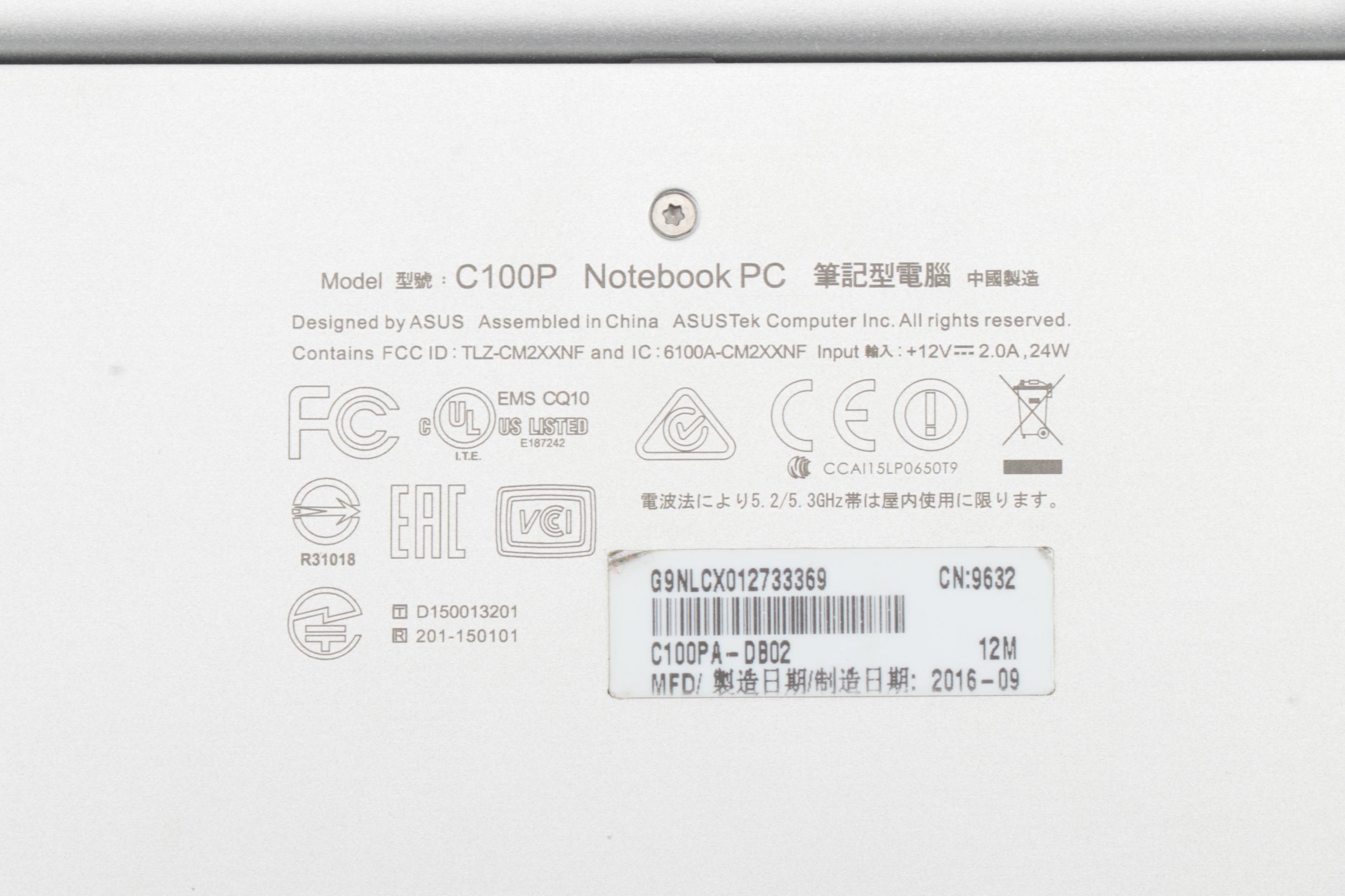 ASUS Flip C100P Chromebook Laptop with Power Adapter, 2016