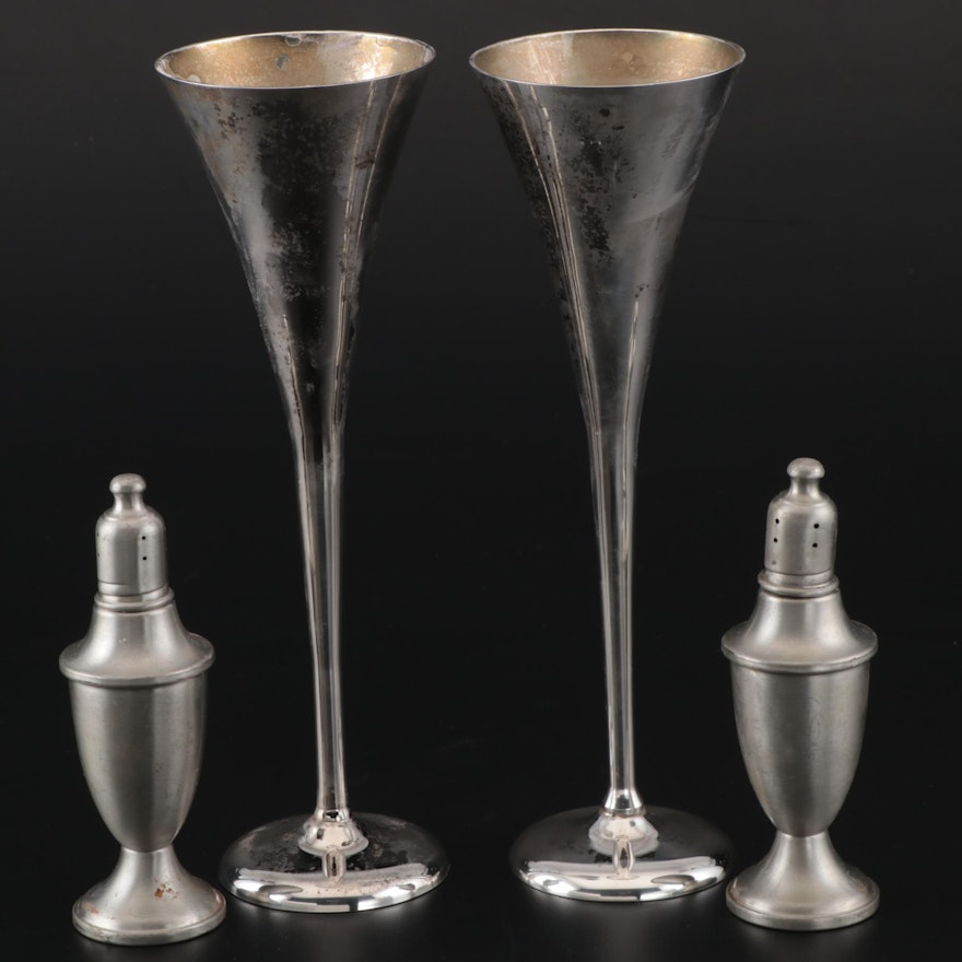 Links of London Silver Plate Toasting Flutes with Web Pewter Shakers