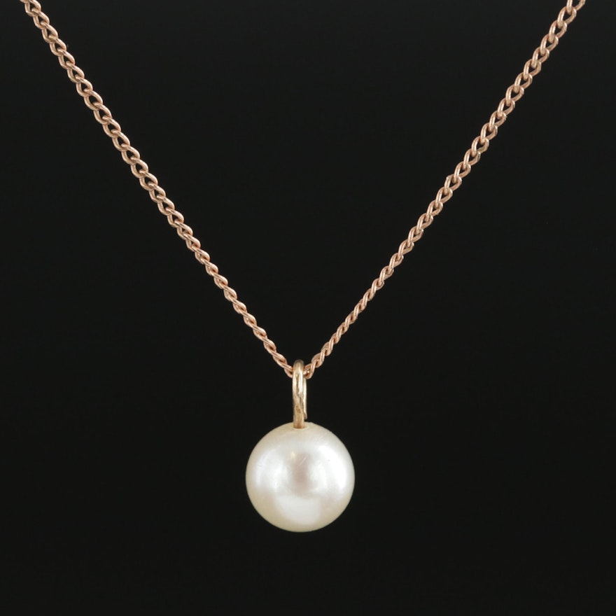 10K Yellow Gold Cultured Pearl Pendant Necklace