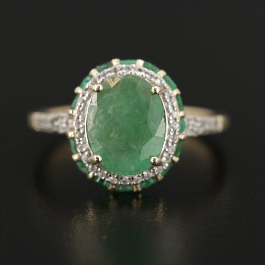 10K Yellow Gold Emerald and Spinel Ring