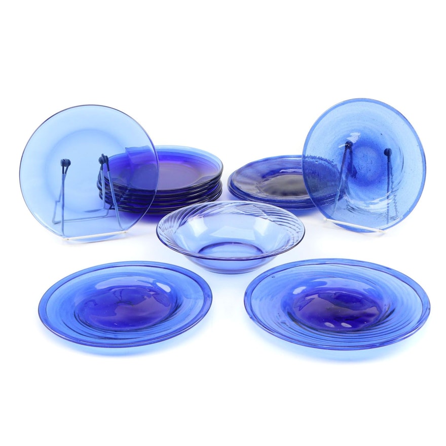 Pyrex Festiva Bowl and Other Cobalt Blue Glass Plates