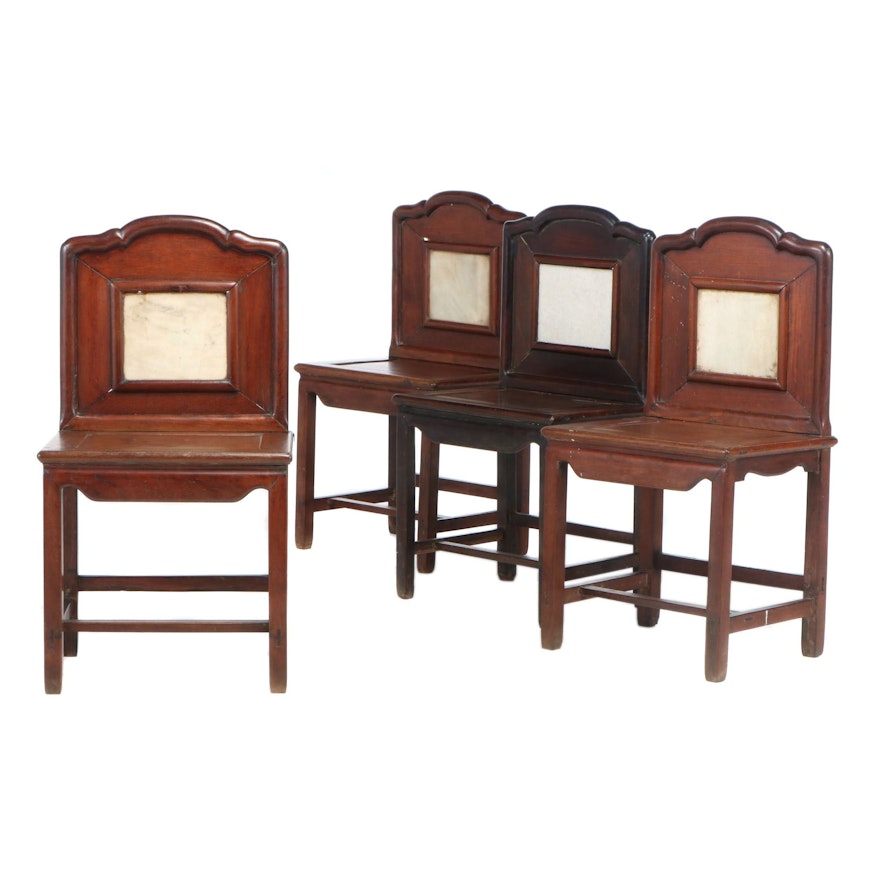 Four Chinese Side Chairs with Stone Panel Backs, Early 20th Century