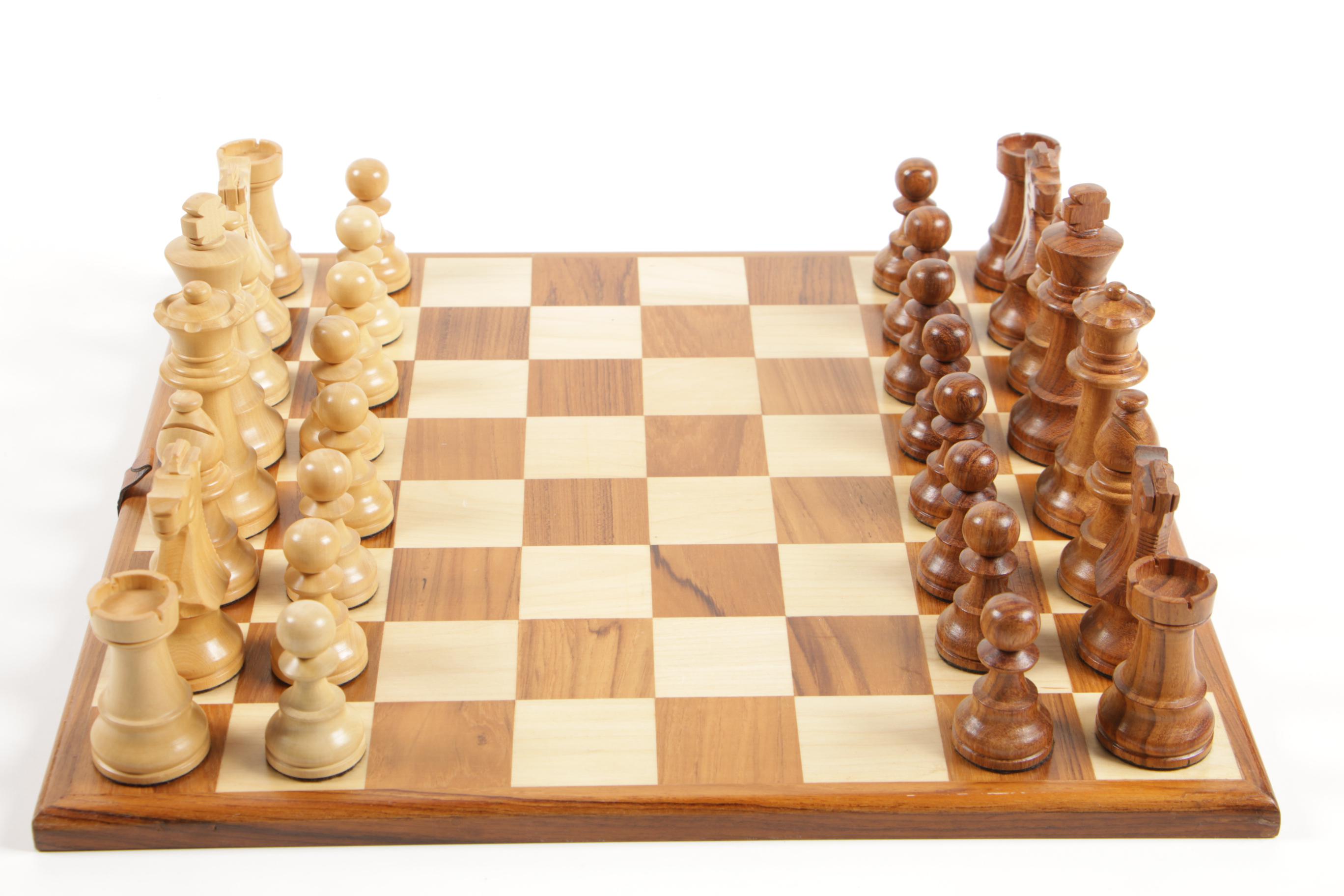 Carved Wooden Chess Set with Leather Storage Carrying Case