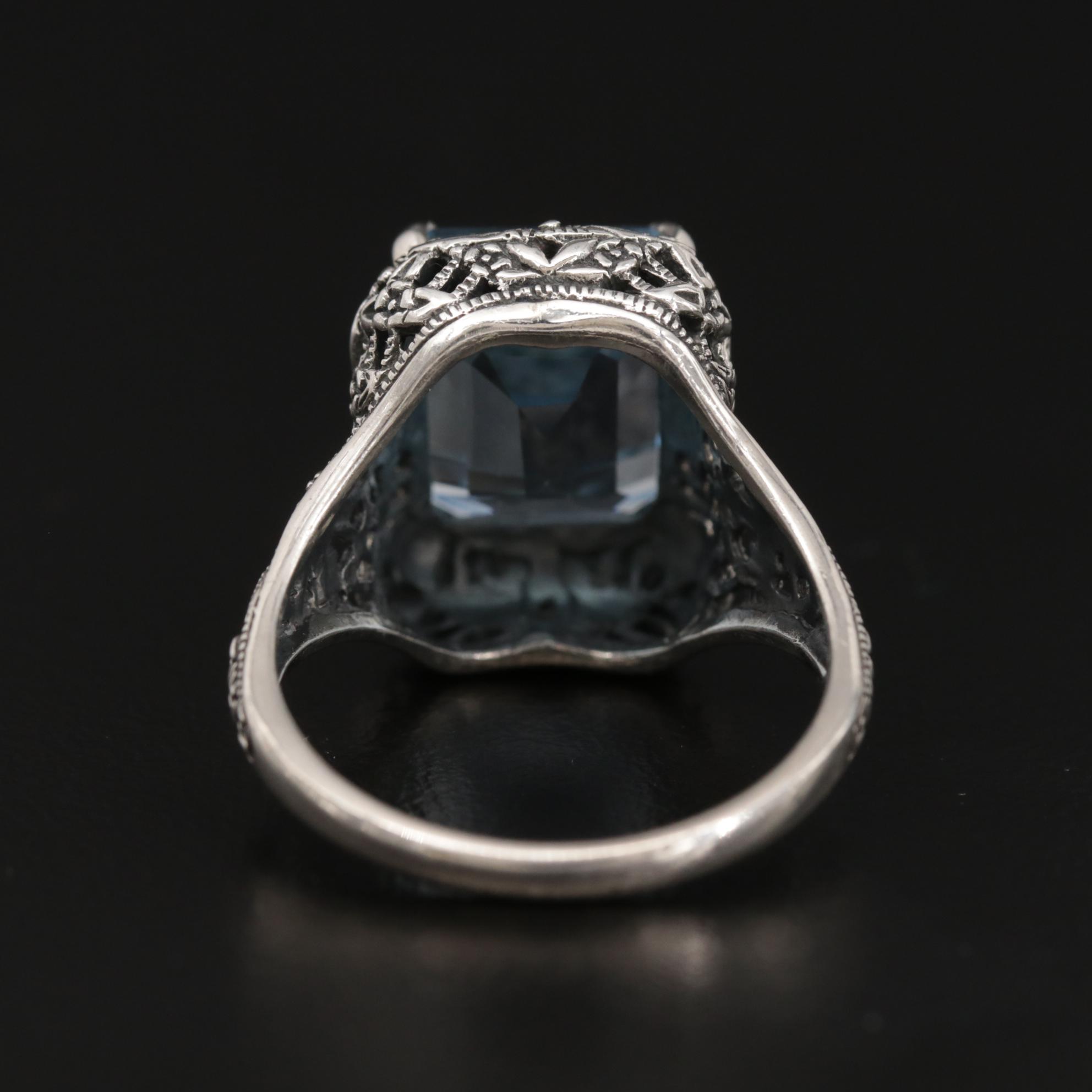 Sterling Silver BlueTopaz Openwork Ring with Milgrain Detail