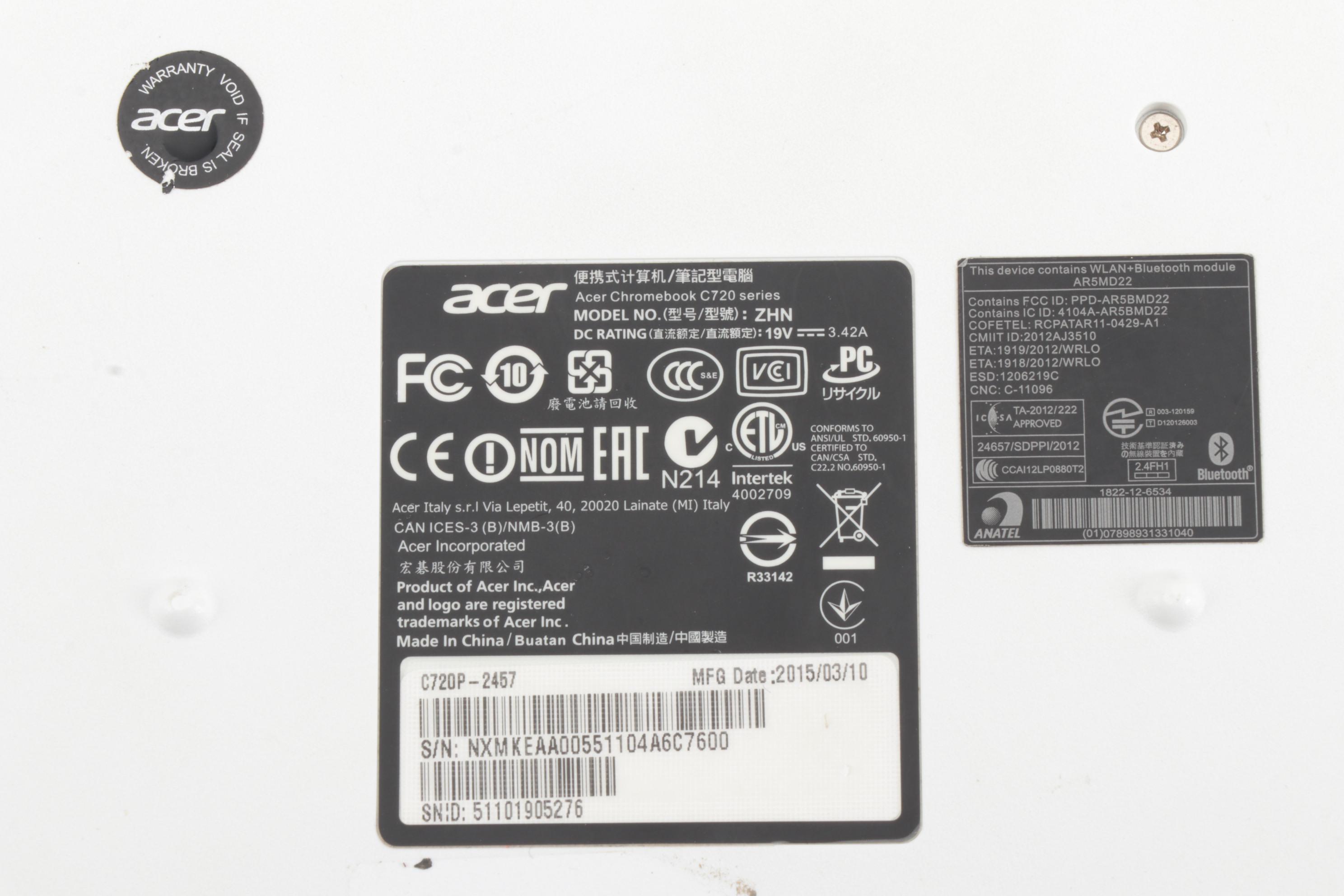 Acer C720P-2457 Chromebook Laptop with Power Adapter, 2015