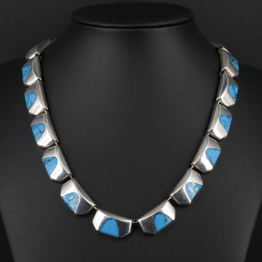 Taxco Sterling Silver Imitation Turquoise Necklace