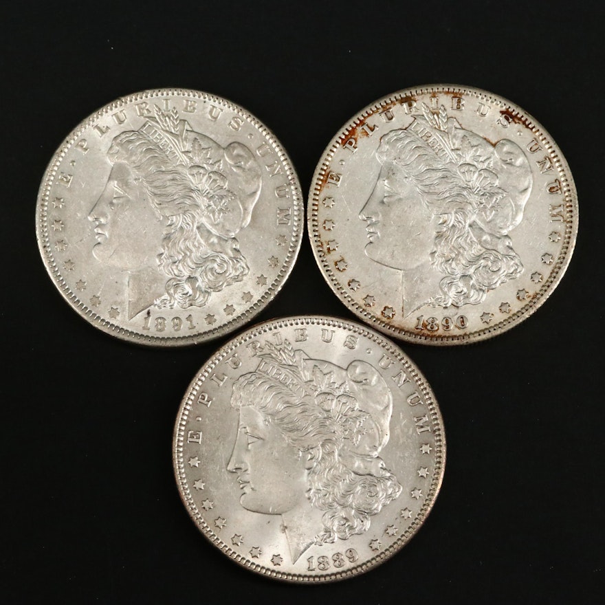 1889, 1890-S and 1891 Morgan Silver Dollars