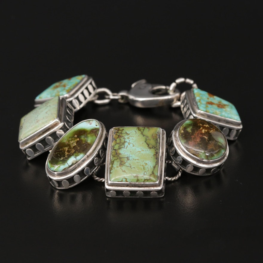 Southwestern Style Sterling Silver Turquoise Panel Bracelet