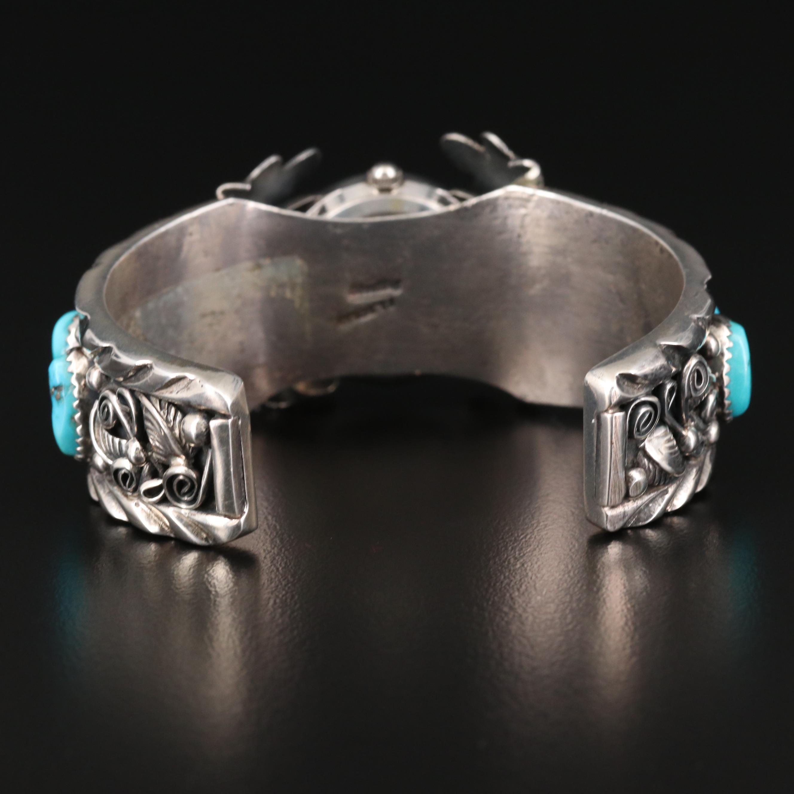 Quartz Watch With Navajo Sterling Silver and Turquoise Cuff Bracelet