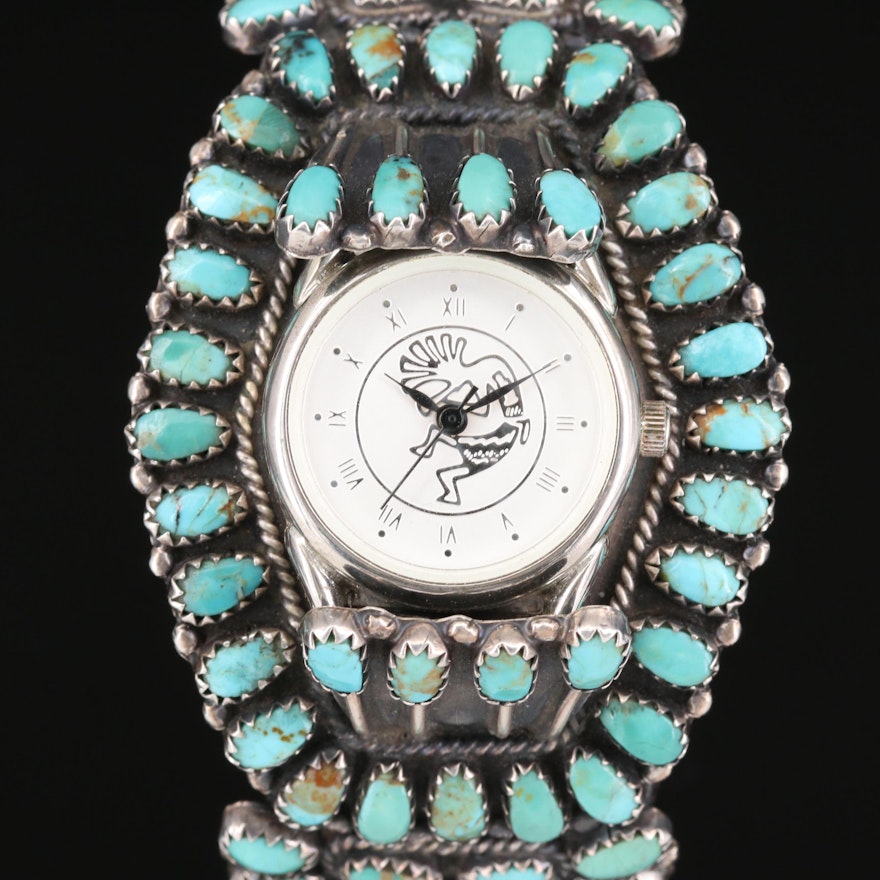 Quartz Wristwatch with Brian Brown Navajo Diné Sterling and Turquoise Bracelet