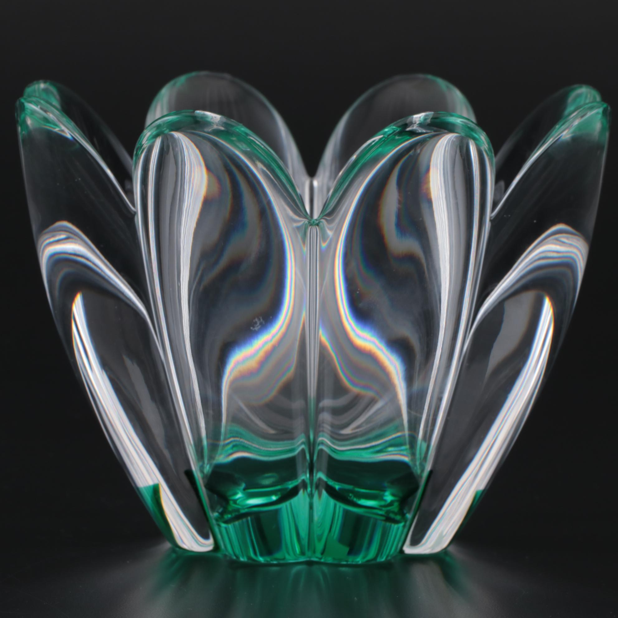 Orrefors Jan Johansson "Mayflower Green" Swedish Modern Crystal Bowl