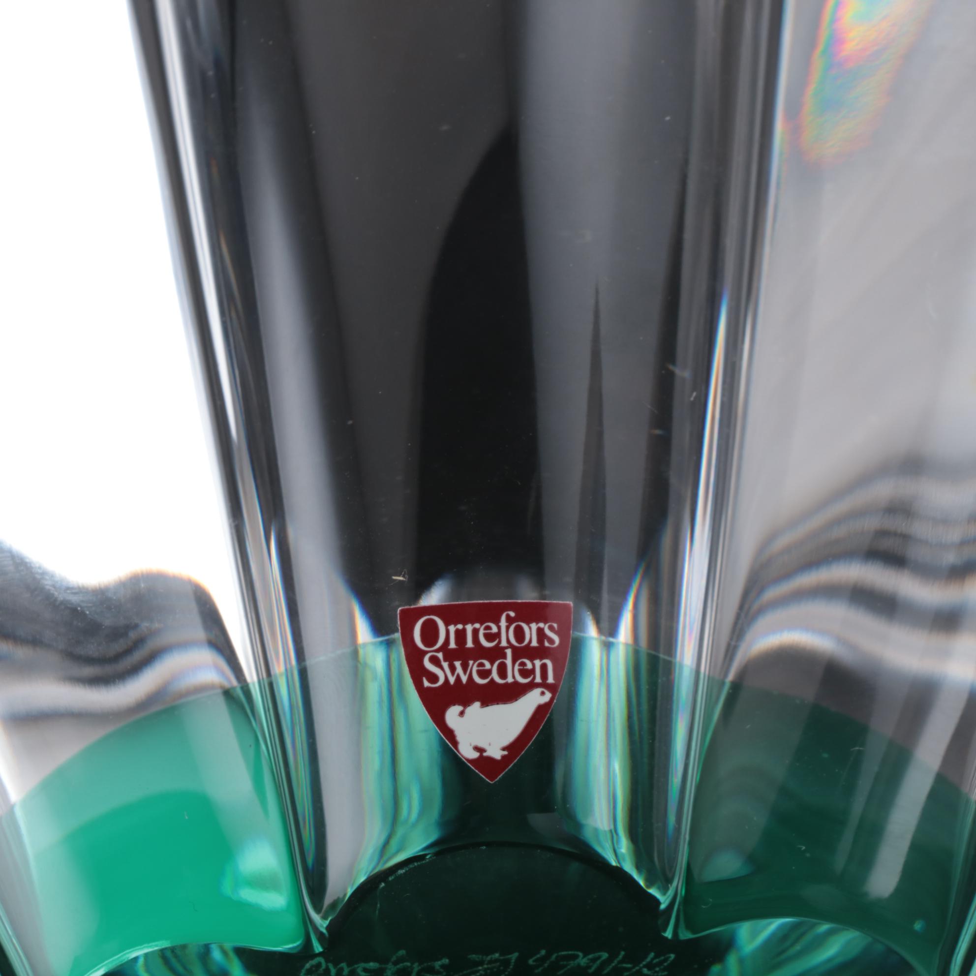 Orrefors Jan Johansson "Mayflower Green" Swedish Modern Crystal Bowl