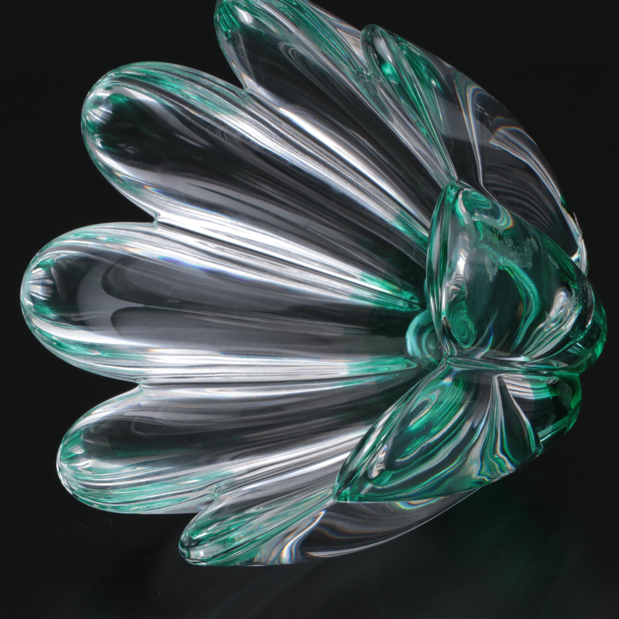 Orrefors Jan Johansson "Mayflower Green" Swedish Modern Crystal Bowl