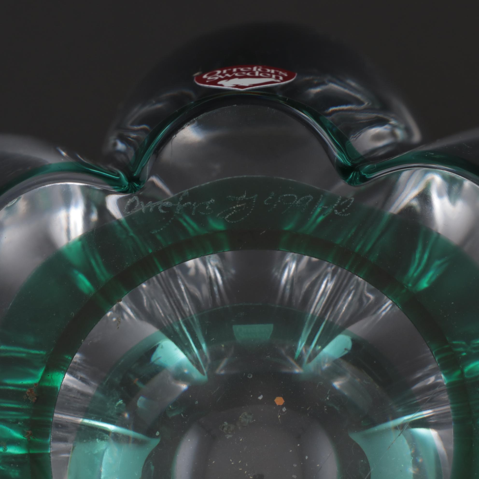 Orrefors Jan Johansson "Mayflower Green" Swedish Modern Crystal Bowl