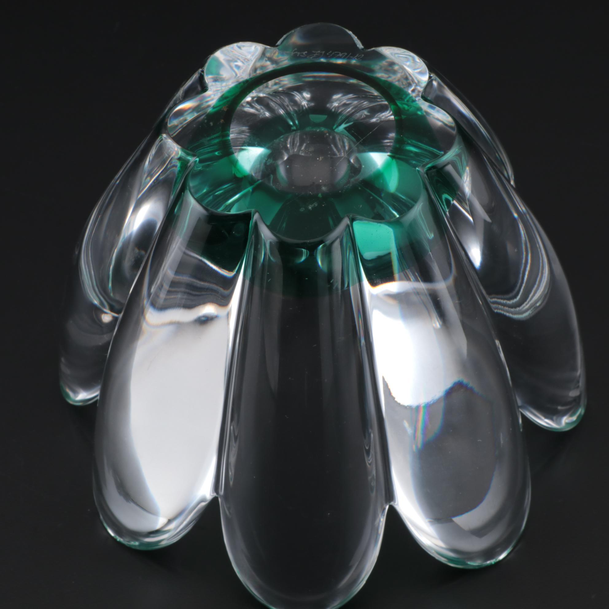 Orrefors Jan Johansson "Mayflower Green" Swedish Modern Crystal Bowl